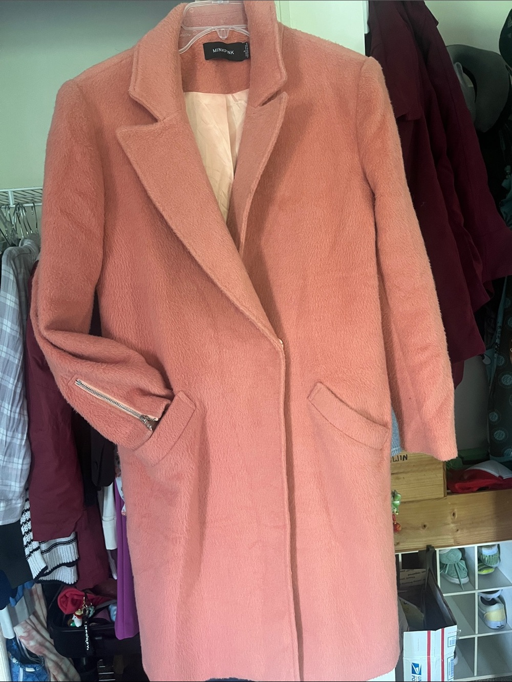 MINKPINK Dusty Pink Wool-Blend Trench Coat